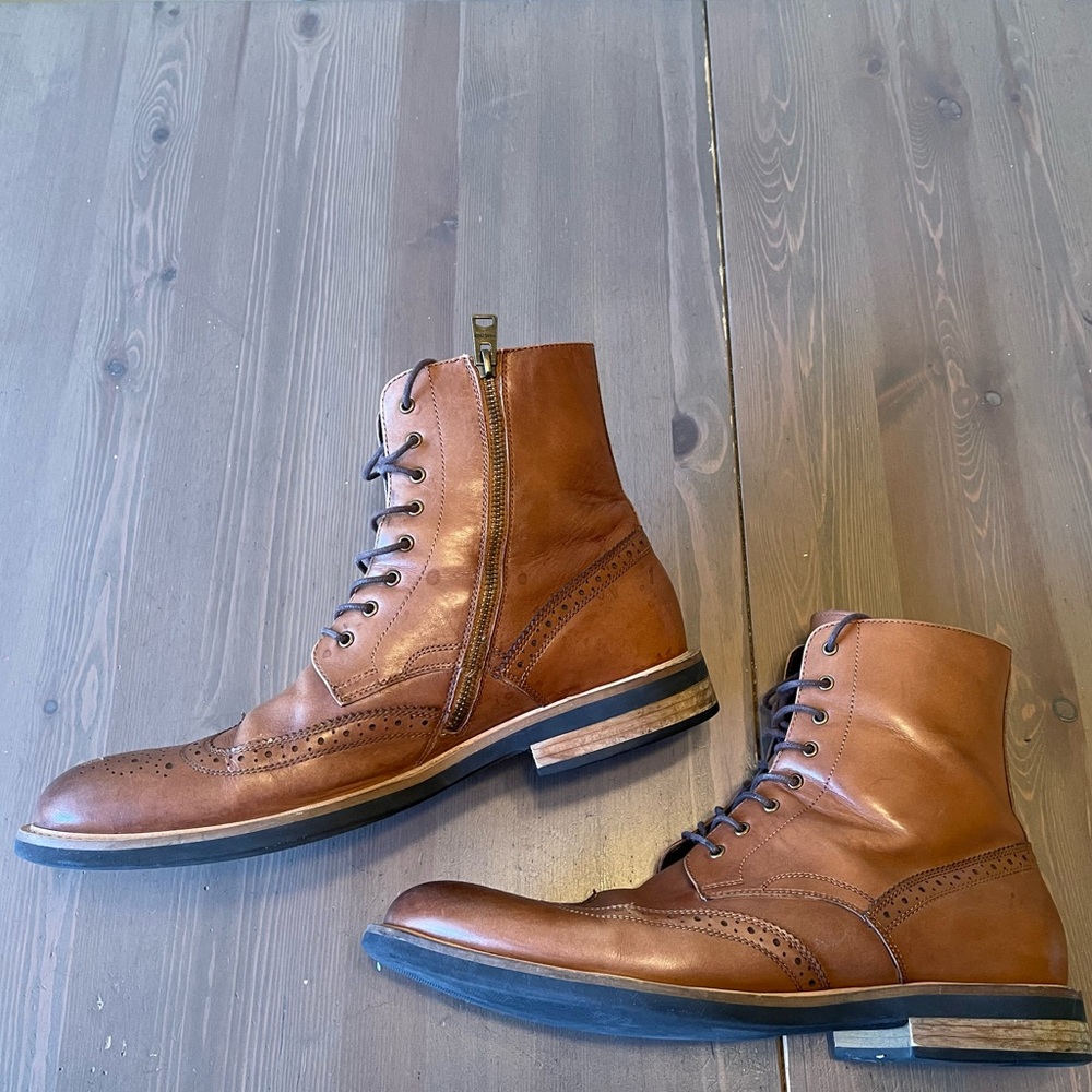 Kenneth Cole Reaction Wingtip Brown Leather Brogue Boots - Size 12